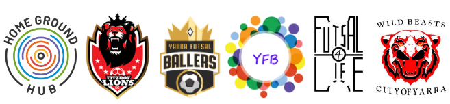 Home Ground Hub, Fitzroy Lions, Yarra Futsal Ballers, YFB, Futsal 4 Life and Wild Beasts City of Yarra club logos